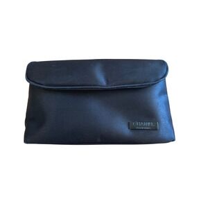 Chanel Parfums Black Satin Makeup Bag Cosmetic Clutch Pouch Zip Logo CC Lining